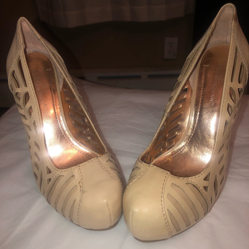 BCBG tan high heels